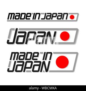 Vector illustration 'made in Japan' isolated japanese simple flags land of rising sun for nippon independence day, nipponese national state flag and t Stock Vector