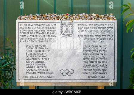 Memorial outside Connollystraße 31, site of the Munich massacre during the 1972 Summer Olympics in Munich, Germany. Stock Photo