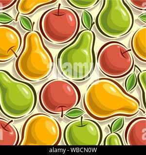 Vector seamless pattern, illustration on theme of apples and pears, consisting of juicy ripe yellow, red and green fruit. Stock Vector