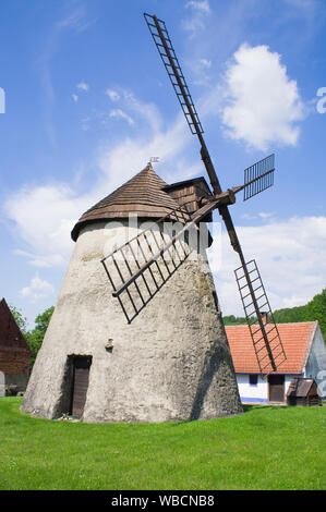 The Technical Museum in Brno preserves the Dutch type Windmill in Kuzelov as the National Cultural Monument, South Moravian Region, Czech Republic, Ju Stock Photo