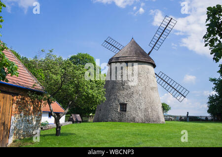 The Technical Museum in Brno preserves the Dutch type Windmill in Kuzelov as the National Cultural Monument, South Moravian Region, Czech Republic, Ju Stock Photo