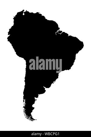 South America dark silhouette map isolated on white background Stock Vector