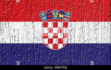 Flag of Croatia close up painted on a cracked wall Stock Photo