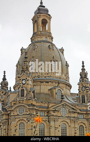 Christmass in Dresden. Frauenkirche ( Church of Our Lady) is a Lutheran church, Germany. Stock Photo