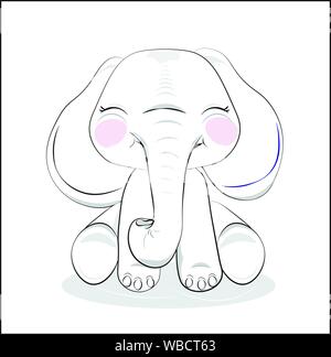 the lovely drawn baby elephant calf, blindly Stock Vector