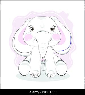 the lovely drawn baby elephant calf, , Happy birthday card Stock Vector