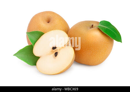 Fresh asian pears with leaf isolated on white background Stock Photo