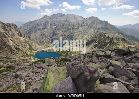 Lac de Capitello and Lac de Melo from GR20 near Bocca alle Porta, France, Corsica, GR20 Stock Photo