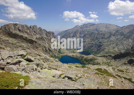 Lac de Capitello and Lac de Melo from GR20 near Bocca alle Porta, France, Corsica, GR20 Stock Photo