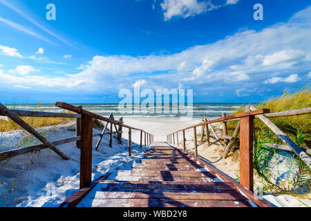 Entrance to sandy Bialogora beach on coast of Baltic Sea, Poland Stock Photo