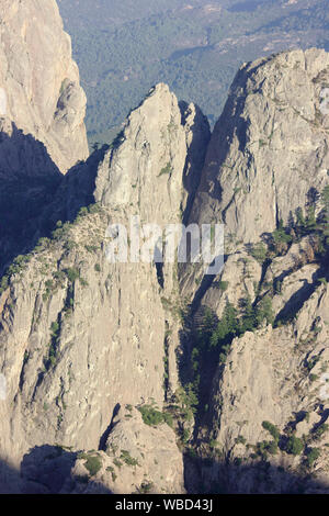 Aiguilles de Bavella from Punta Velaco, evening, France, Corsica Stock Photo