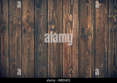 Dark brown wooden planks, texture. Grunge wood background. Rustic backdrop, pattern of natural carpentry floor. Timber wall with a knots. Rough board Stock Photo