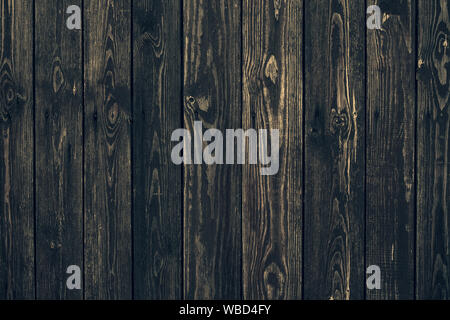 Dark shabby wooden fence with nails. Texture of black planks. Old wood brown boards. Vintage timber background. Natural pattern of hurdwood. Stock Photo