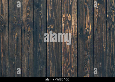Old shabby wooden fence. Abstract pattern texture background. Brown faded boards. Oak bars, logs. Wood surface. Vertical stripes timber slats. Paralle Stock Photo