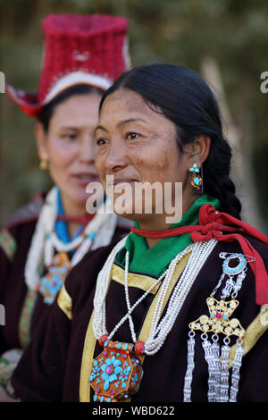 Women with traditional dress at the inaugural procession of the annual Ladakh Festival in Leh, India Stock Photo