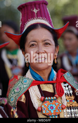 Woman with traditional dress at the inaugural procession of the annual Ladakh Festival in Leh, India Stock Photo