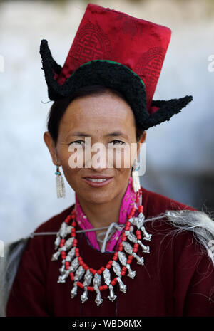 Woman with traditional dress at the inaugural procession of the annual Ladakh Festival in Leh, India Stock Photo