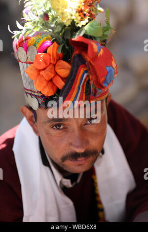 Young man with traditional dress at the inaugural procession of the annual Ladakh Festival in Leh, India. Stock Photo