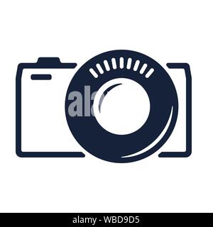 Vector illustration. Evil camera icon in geometric style. Isolated and flat. Stock Vector