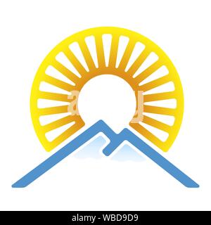 Vector illustration. Landscape icon in soft colors. Sun and mountain. Stock Vector