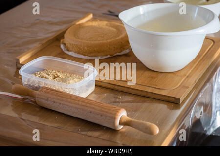 Ingredienst and tools for baking a cake Stock Photo