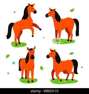 Cute horse - flat design style set of characters Stock Vector