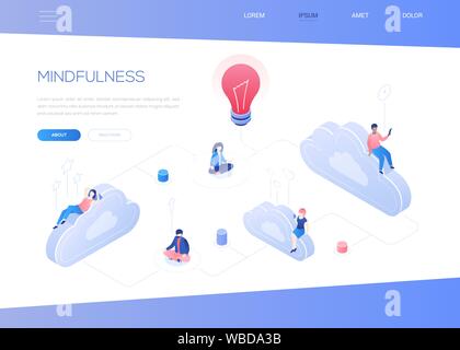 Mindfulness concept - modern isometric vector web banner Stock Vector