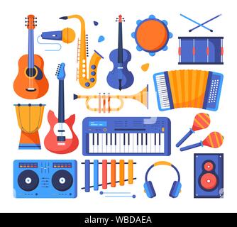 Musical instruments - colorful flat design style objects Stock Vector