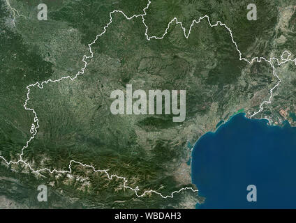 Color satellite image of the Region Occitanie, France (with ...