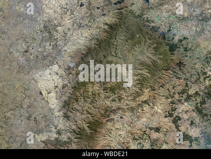 Color satellite image of Lesotho. This image was compiled from data acquired by Sentinel-2 & Landsat 8 satellites. Stock Photo