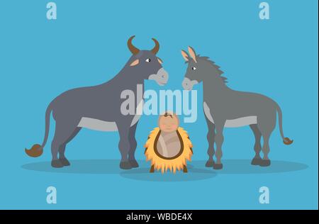 celebration merry christmas manger flat design Stock Vector