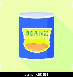 Beans tin can icon, flat style Stock Vector