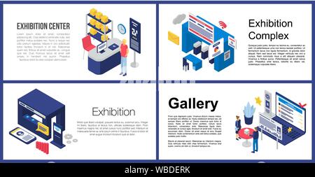 Exhibition center banner set, isometric style Stock Vector