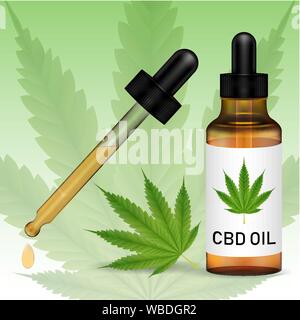 Cannabidiol or CBD oil with marijuanna leaf Stock Vector