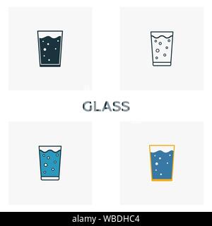 Glass icon set. Four elements in diferent styles from bar and restaurant icons collection. Creative glass icons filled, outline, colored and flat Stock Vector