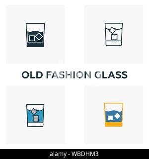 Whiskey Glass icon set. Four elements in diferent styles from bar and restaurant icons collection. Creative whiskey glass icons filled, outline Stock Vector