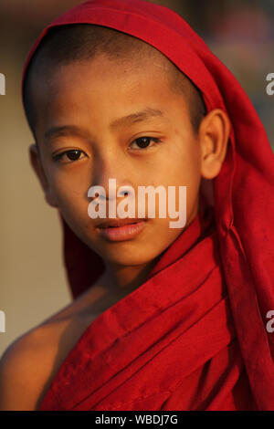 Young Burmese Buddhist novices in a monastic school in Bagan, Myanmar. Stock Photo