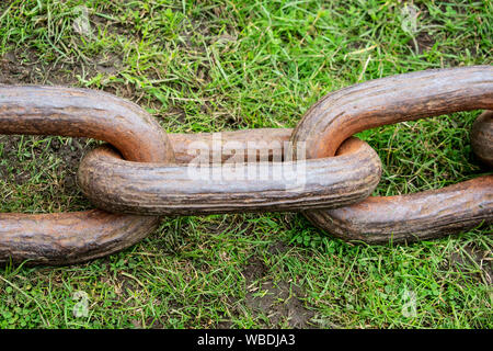 Heavy duty industrial chain, close up. Stock Photo