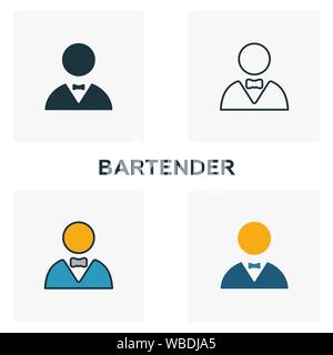 Bartender icon set. Four elements in diferent styles from bar and restaurant icons collection. Creative bartender icons filled, outline, colored and Stock Vector