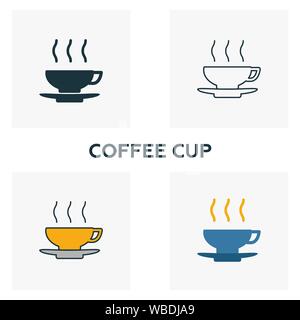 Coffee Cup icon set. Four elements in diferent styles from bar and restaurant icons collection. Creative coffee cup icons filled, outline, colored and Stock Vector