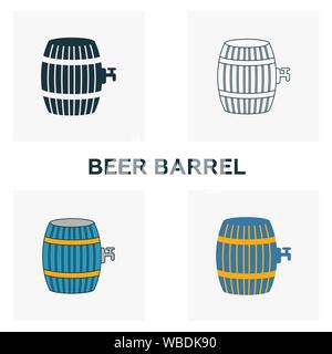 Beer Barrel icon set. Four elements in diferent styles from bar and restaurant icons collection. Creative beer barrel icons filled, outline, colored Stock Vector