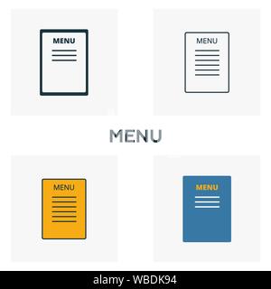 Menu icon set. Four elements in diferent styles from bar and restaurant icons collection. Creative menu icons filled, outline, colored and flat Stock Vector