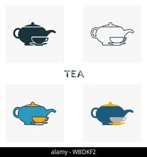 Tea icon set. Four elements in diferent styles from bar and restaurant icons collection. Creative tea icons filled, outline, colored and flat symbols Stock Vector