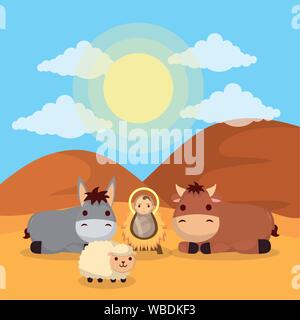 celebration merry christmas manger flat design Stock Vector