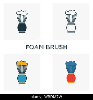 Foam Brush icon set. Four elements in diferent styles from barber shop icons collection. Creative foam brush icons filled, outline, colored and flat Stock Vector