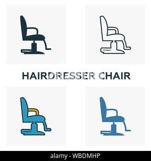 Hairdresser Chair icon set. Four elements in diferent styles from barber shop icons collection. Creative hairdresser chair icons filled, outline Stock Vector