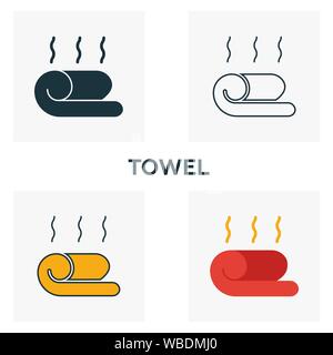 Towel icon set. Four elements in diferent styles from barber shop icons collection. Creative towel icons filled, outline, colored and flat symbols Stock Vector