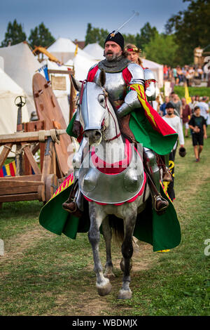 KOPRIVNICA, CROATIA - AUGUST 23, 2019: Renaissance festival in Koprivnica, Croatia. Medival Knight riding a horse Stock Photo