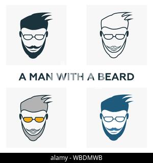 A Man With A Beard icon set. Four elements in diferent styles from barber shop icons collection. Creative a man with a beard icons filled, outline Stock Vector