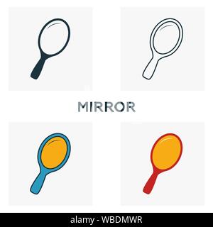 Mirror icon set. Four elements in diferent styles from barber shop icons collection. Creative mirror icons filled, outline, colored and flat symbols Stock Vector